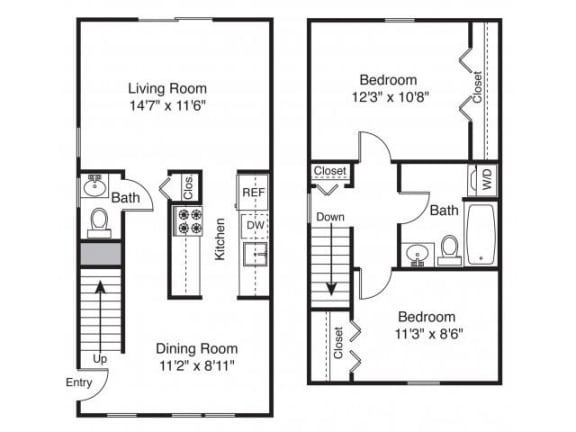 Taymil Yarmouth Landing 2 Bedroom 1.5 Bathroom Townhouse Floor Plan
